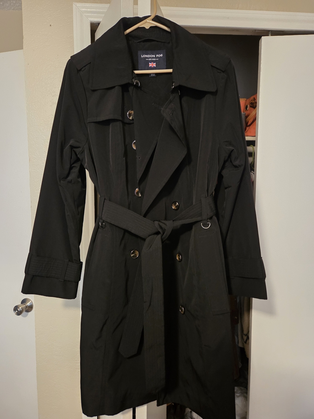 London Fog Black Double-Breasted Trench Coat with Belt
